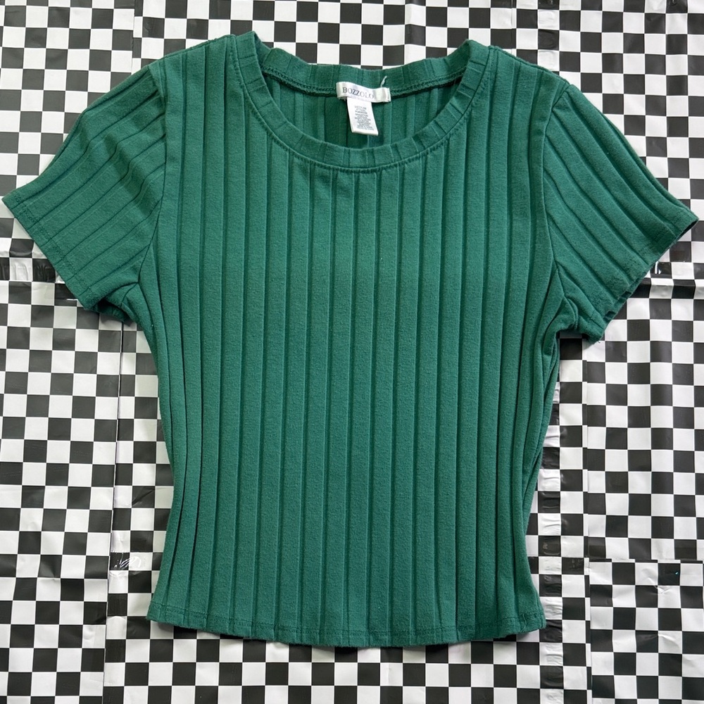 Emerald Ribbed Short Sleeve Top
